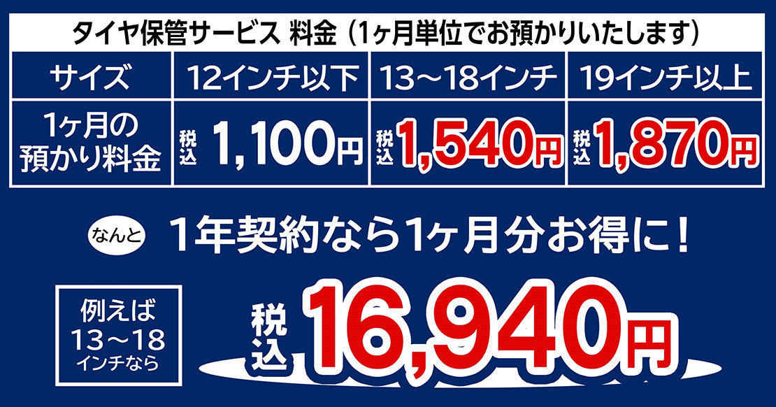 タイヤ預かり料金